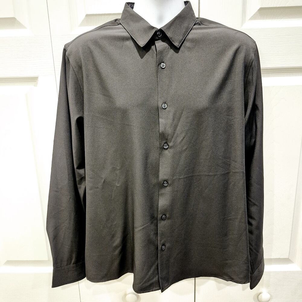 DKNY Men's Long Sleeve Button-Up Stretch Elastic Black Casual Shirt Size Large